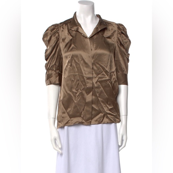 FRAME Gillian ruched silk-satin blouse Puff Sleeve - Picture 1 of 7